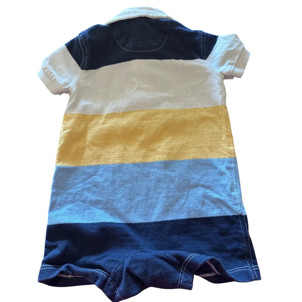 Ralph Lauren Baby Romper Rugby Stripe Polo Bear‎ Logo Shortall Size 6M 70